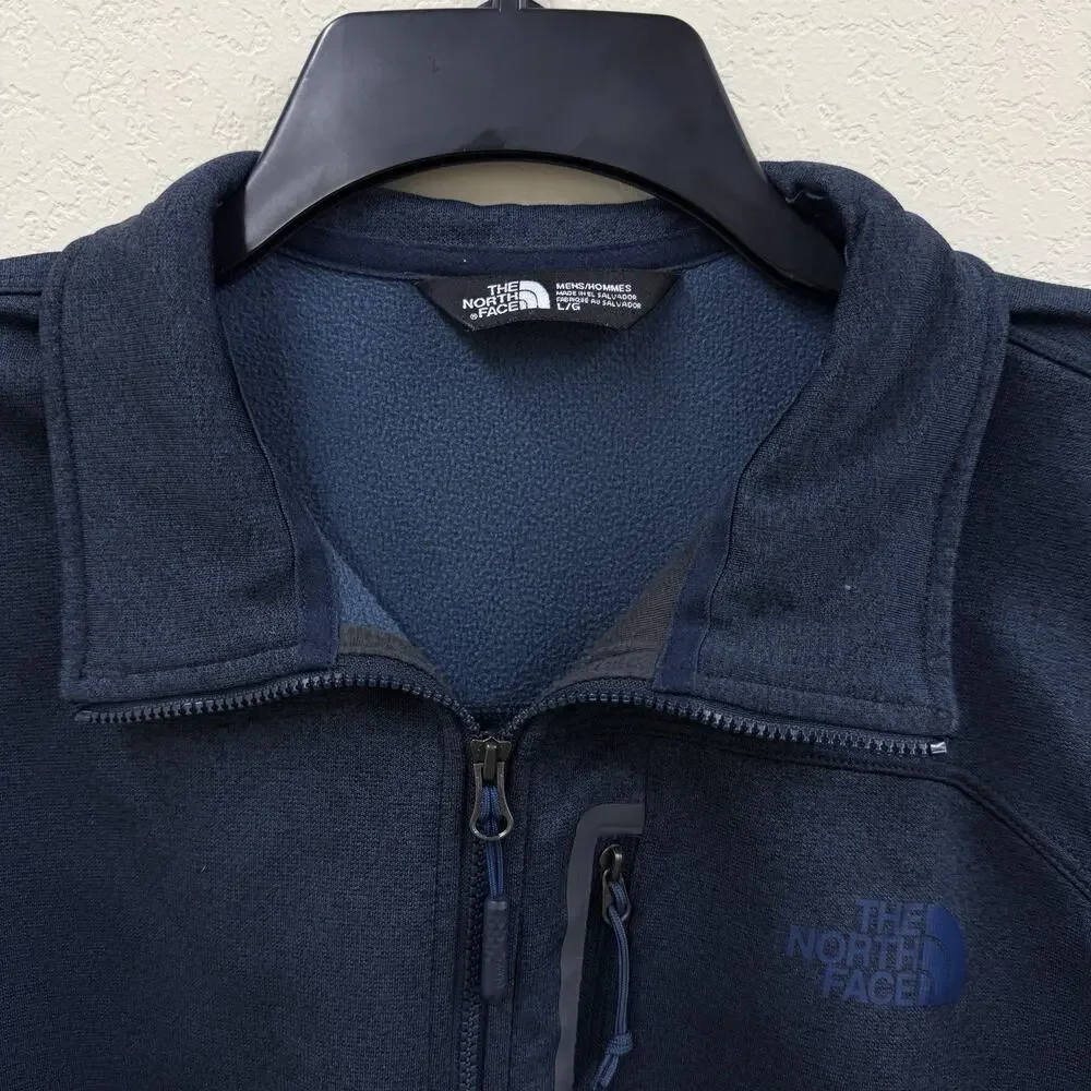 The North Face Mens L Navy Heather 1/2 Zip Fleece Lined Pullover Sweater FA16